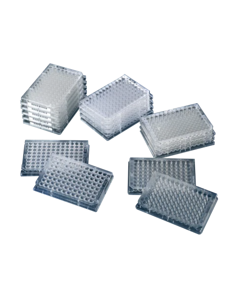 PLACAS PARA INMUNOENSAYOS, TRANSPARENTE, TRATADA, SIN TAPA, ESTÉRIL, FONDO PLANO X UNIDAD